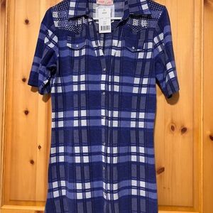 Blue Plaid Women’s Button-Front Shirt Dress